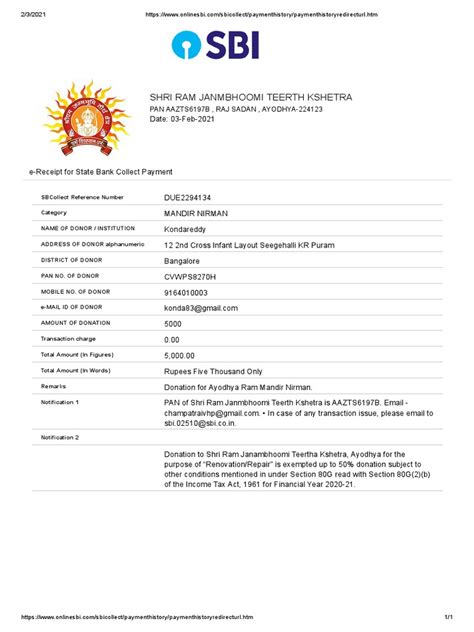 ayodhya ram mandir donation receipt